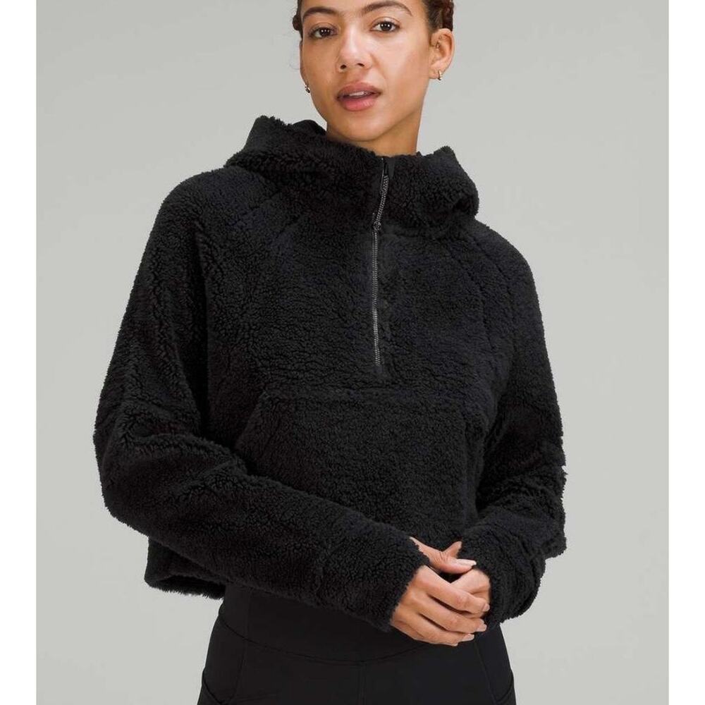 Lululemon Black Sherpa Hooded 1/4 Zip Scuba Jacket Women's Size X-Small/Small